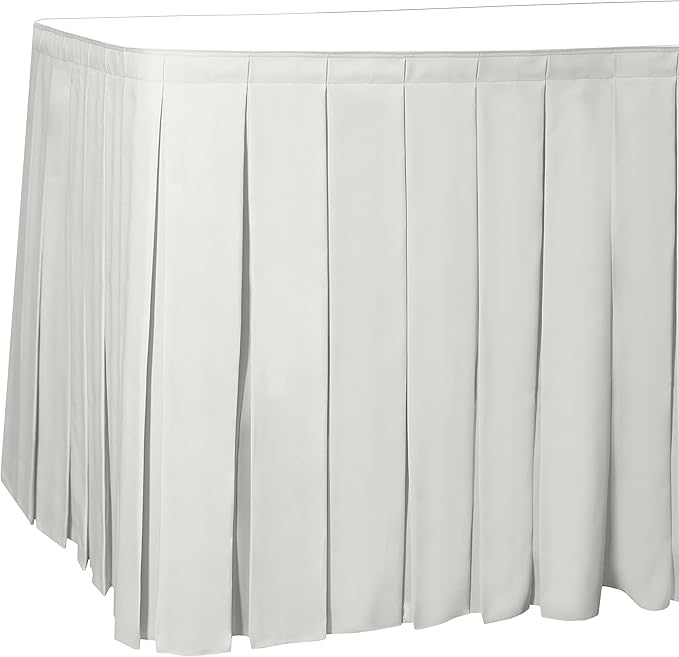 Ultimate Textile Pleat Polyester Fabric Table Skirt - Machine Washable Flame Resistant with Clips for Events, Weddings & Trade Shows, Cut & Sewn in Paterson, NJ - Ivory, 14' Box Pleat