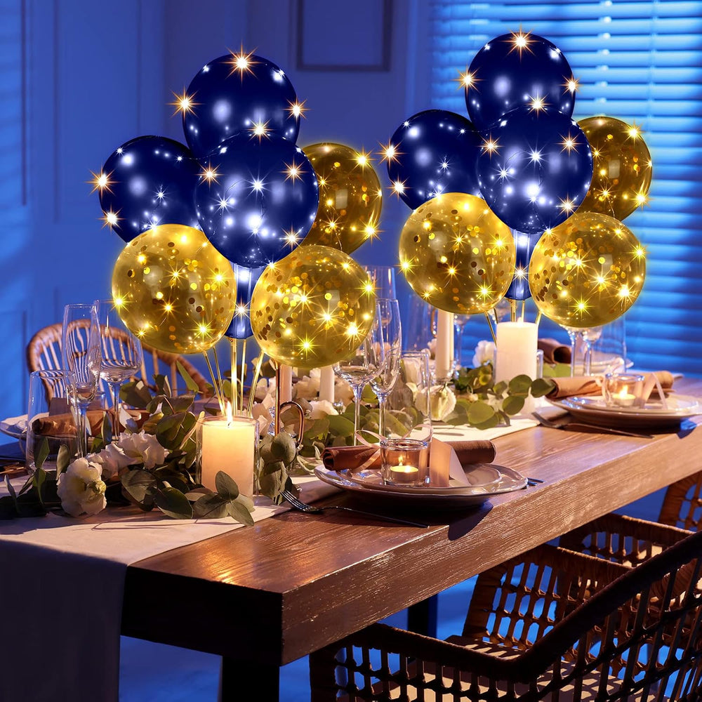 6 Sets 60 Pcs Lighted Balloons Centerpiece Table, Navy Blue