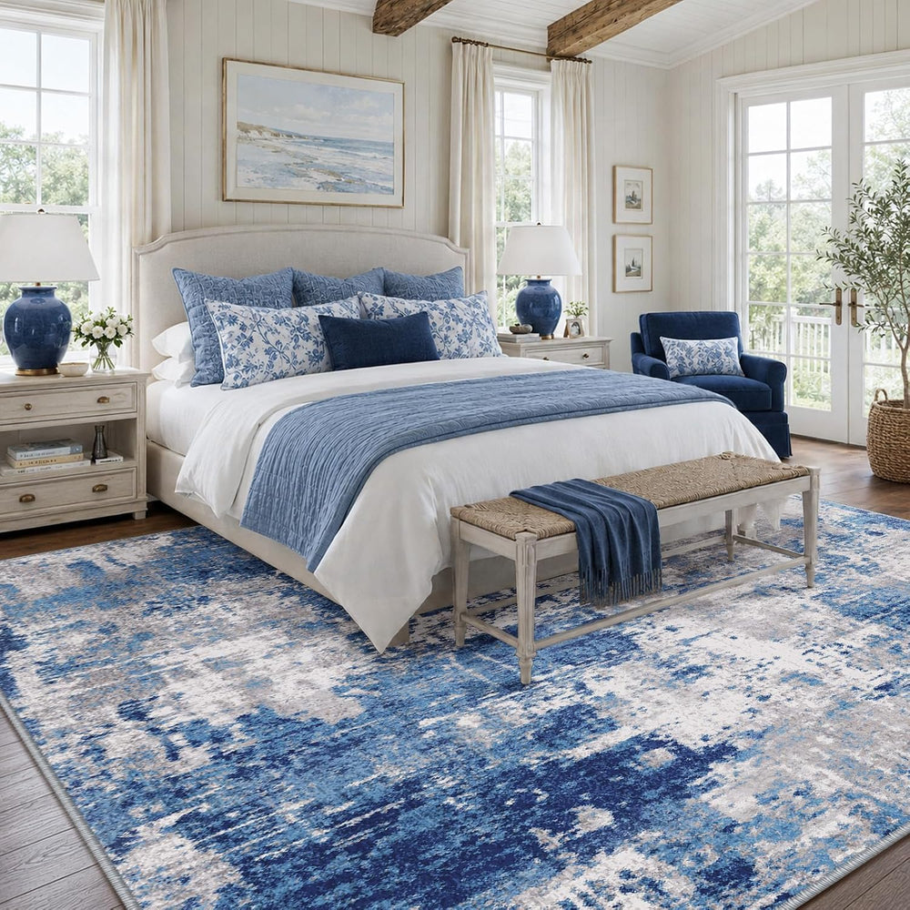 RELEANY Washable 5'x7' Abstract Area Rug for Living Room Blue Gray