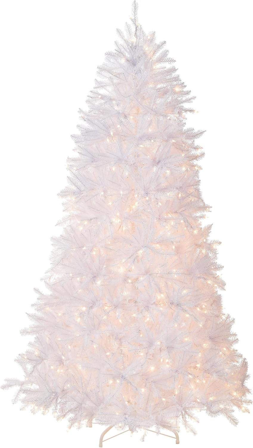National Tree Company Pre-Lit Artificial Full Christmas Tree, White, Dunhill Fir, White Lights, Includes Stand, 9 Feet