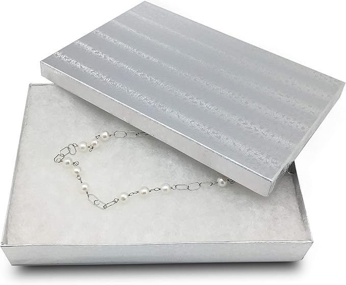 TheDisplayGuys - 25-Pack #53 Kraft Paper Cardboard Gift Boxes/Jewelry Cases w. Cotton Padding & Lid - Silver Foil - (5.4" x 3.9" x 1.0")