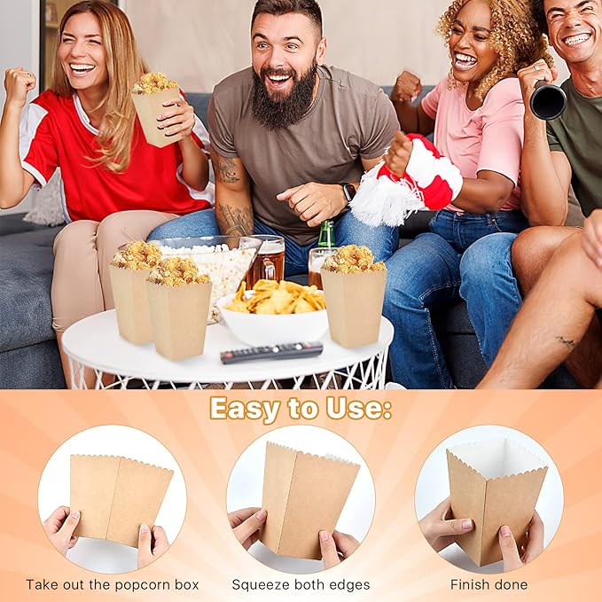 150 Pcs Popcorn Boxes, 22-27 Oz Mini Paper Popcorn Box, Oil-Proof Kraft Paper Popcorn Bags, Popcorn Container for Movie Theater Carnival Birthday Party Supplies(3.54 x2.48 x5.35 Inch)
