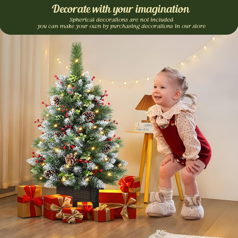 Set of 2 30 Inch Pre-lit Frosted Outdoor Christmas Tree with Remote