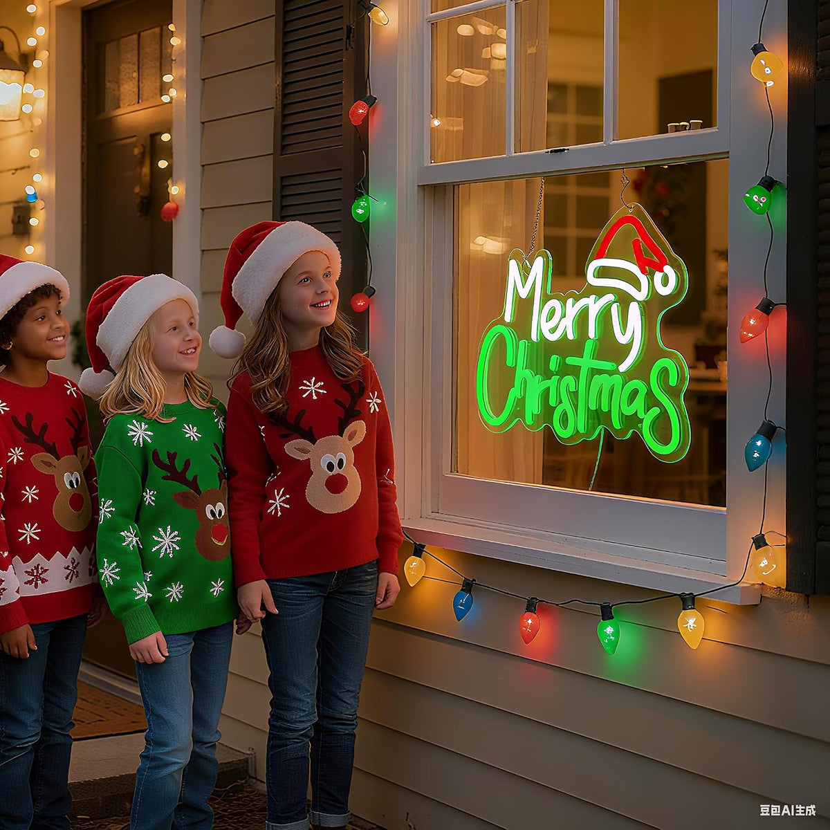 framics merry christmas neon sign for wall decor-10, close-up detail