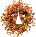 Idyllic 18 Inches Artificial Fall Wreath, Autumn Decoration with Berries & Leaves, Thanksgiving Harvest Front Door Wreath for Home Farmhouse Halloween Thanksgiving Day Festival Celebration Decor