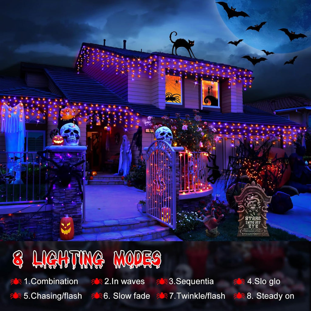 Hezbjiti 33FT 400 LED Orange Purple Halloween Lights Outdoor Decorations