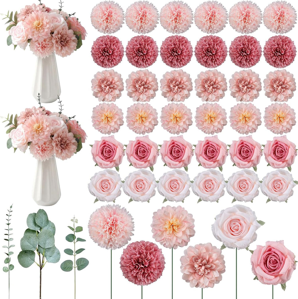 Suncalla 98pcs Artificial Flowers with Stems, Pink Color