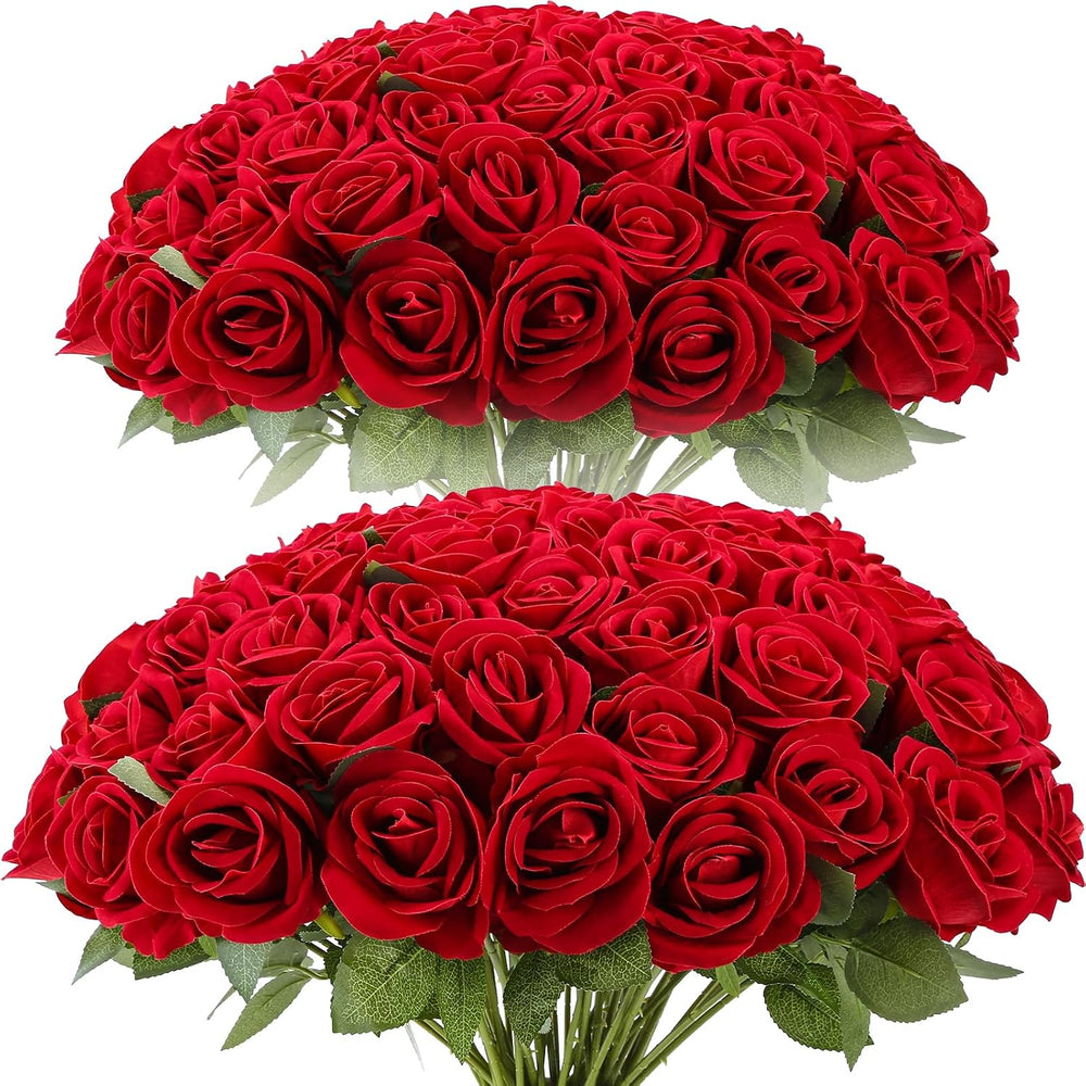 Cliselda 72pcs Red Roses Artificial Velvet Silk Flower Bulk for Home Decor
