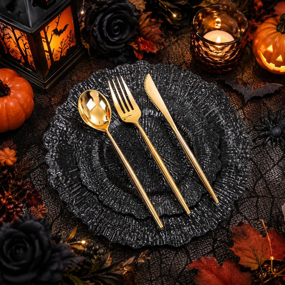 SUT 60-Count Black Disposable Plastic Plates - 10" Dinner & 7" ...