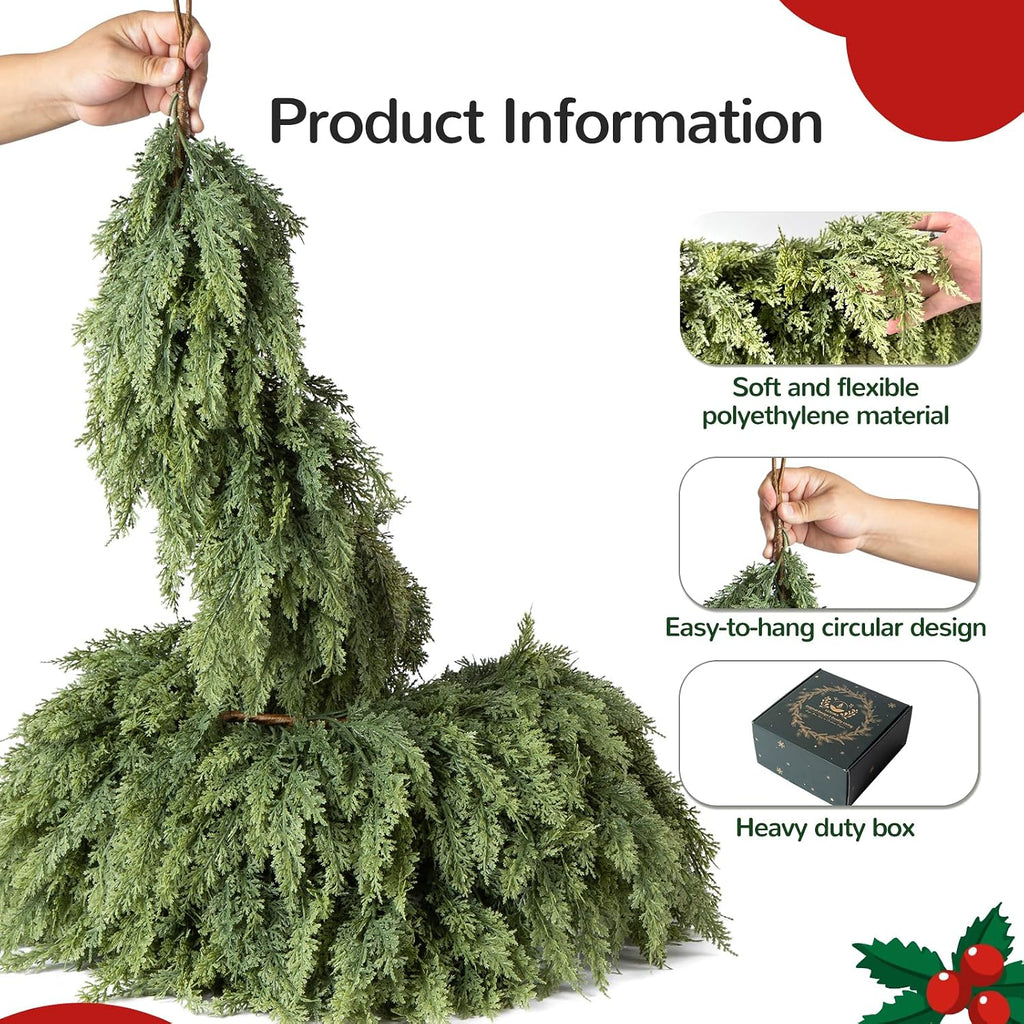 Giauma 9FT Double Fullness Artificial Christmas Cedar Garland 280 Branches