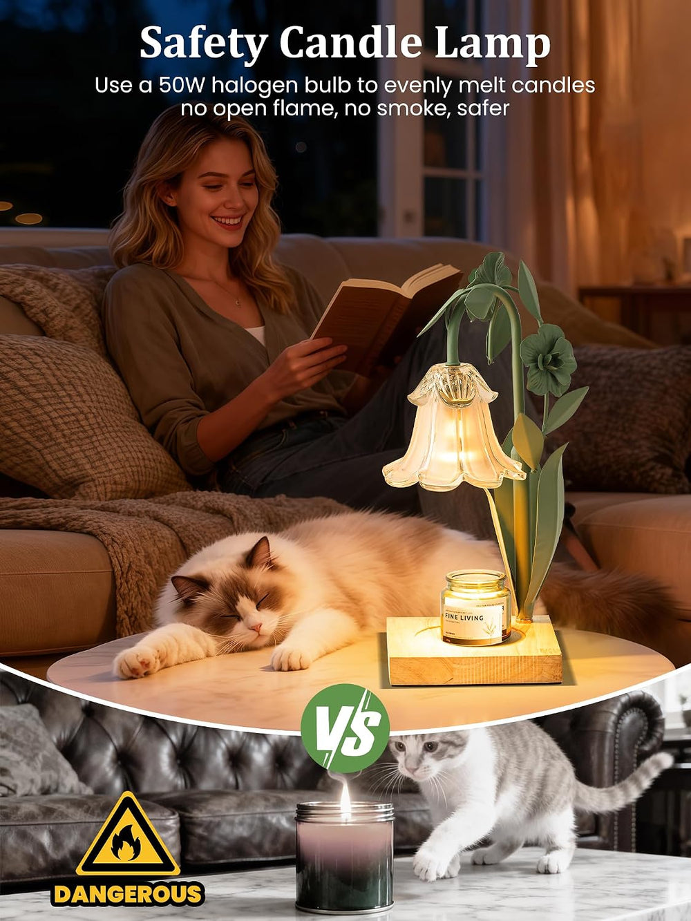 Candle Warmer Lamp with Timer Dimmer, Adjustable Height Flower Candle Lamp Wa...