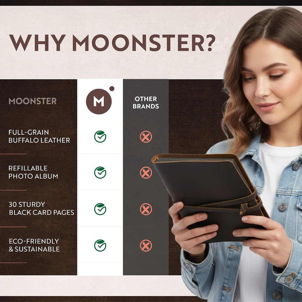 Moonster Leather Photo Album Scrapbook – Full-Grain Buffalo Leather
