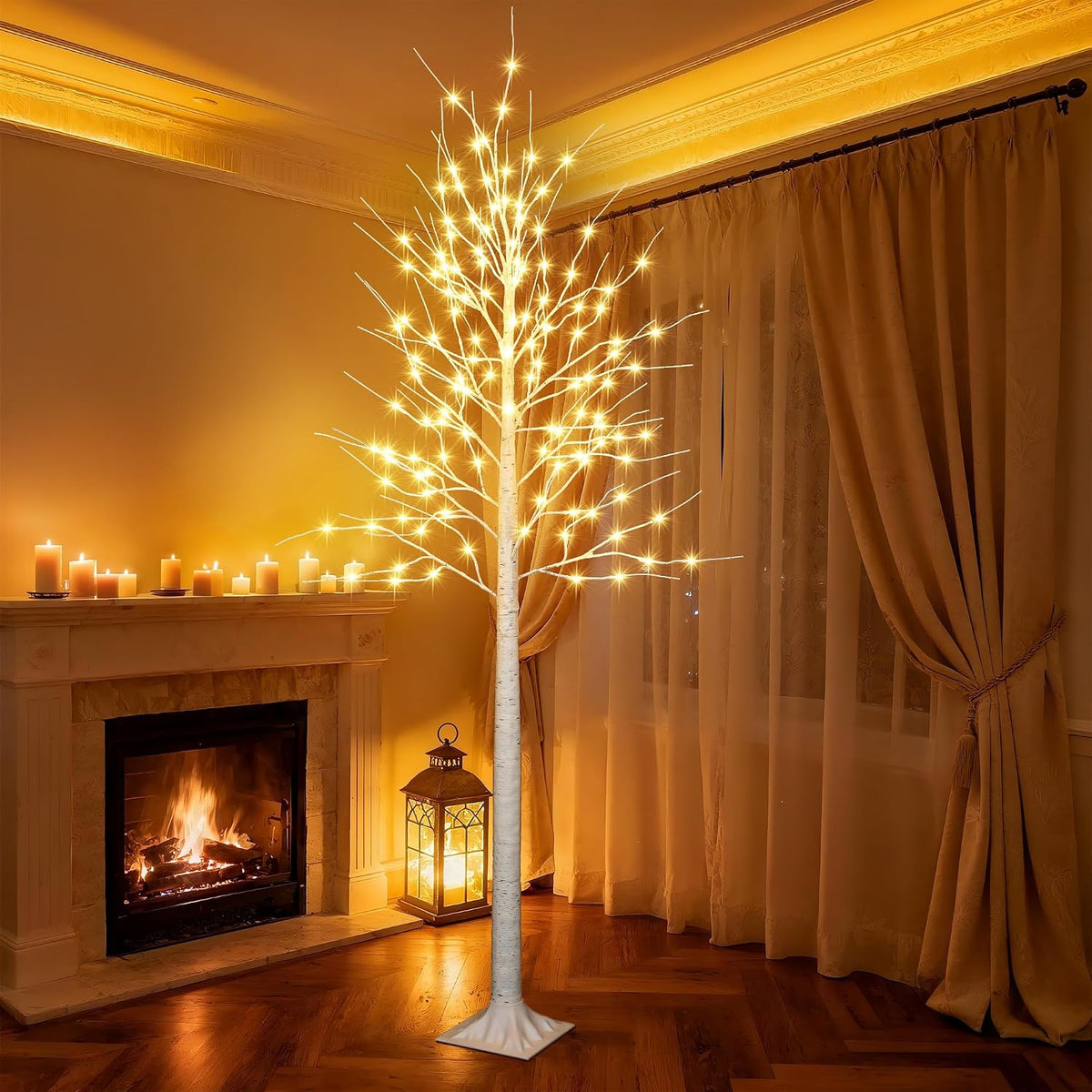 iBaycon 8FT 132LED Christmas Birch Tree, Prelit Artificial Tree Xmas Lights