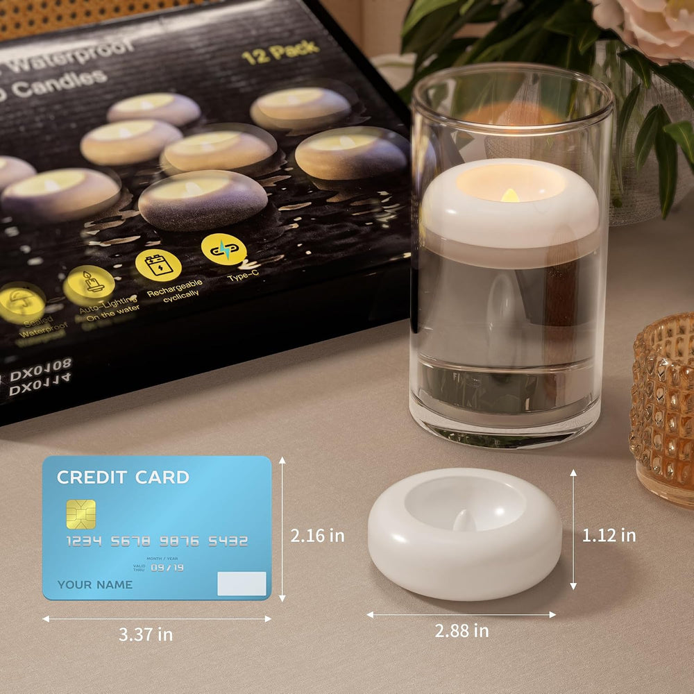 Rechargeable Flameless Floating Candles, Waterproof Tea lights,12Pack