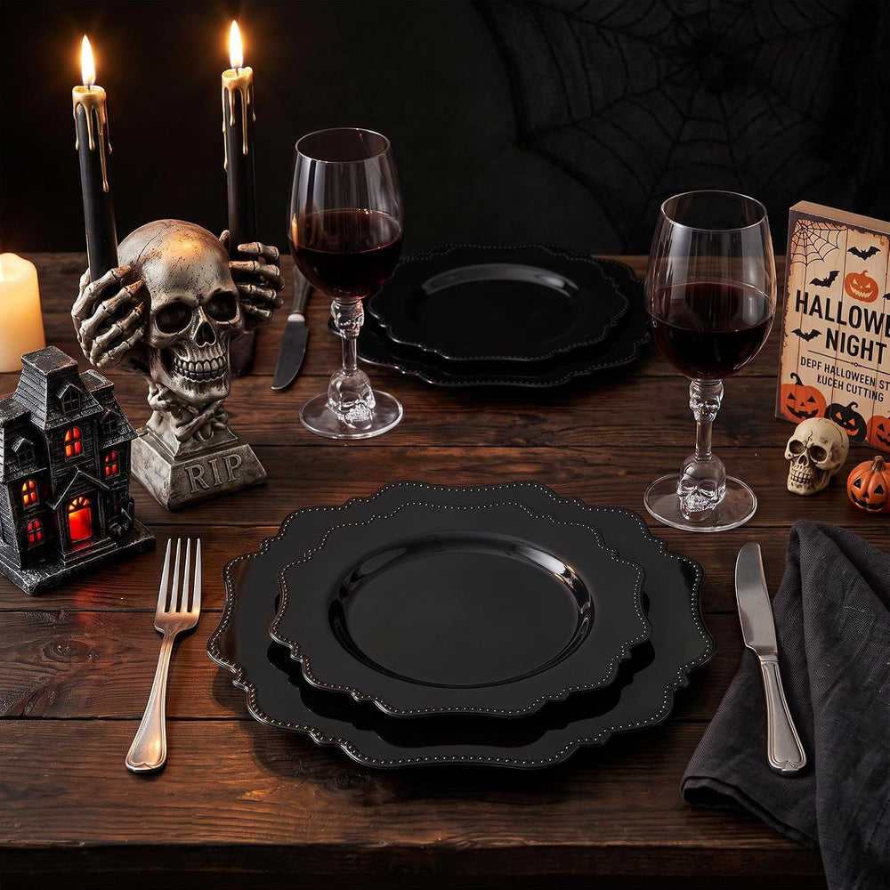 COLOSUS 60PCS Black Plastic Plates, Heavy Duty Disposable Plates for Party.