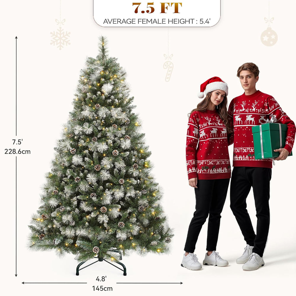 YITAHOME 7.5ft Prelit Christmas Tree w/Pine Cones & Pine Needles & Re...