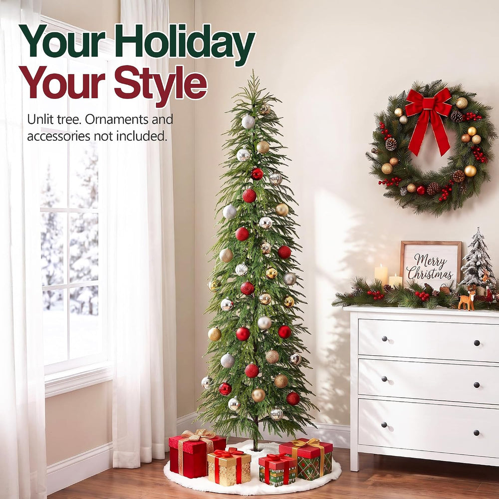 Kazeila Unlit 7 ft Slim Christmas Tree with Metal Plate Base