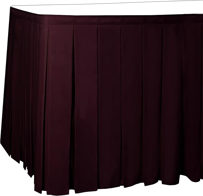 Ultimate Textile Pleat Polyester Fabric Table Skirt - Machine Washable Flame Resistant with Clips for Events, Weddings & Trade Shows, Cut & Sewn in Paterson, NJ - Burgundy, 21' Box Pleat