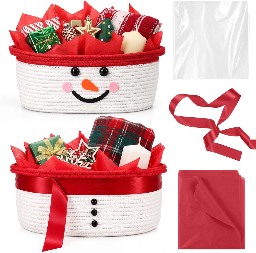 Zopeal 2 Pcs Christmas Red Snowman Gift Basket Empty, 15 x 11 x 6 Inch