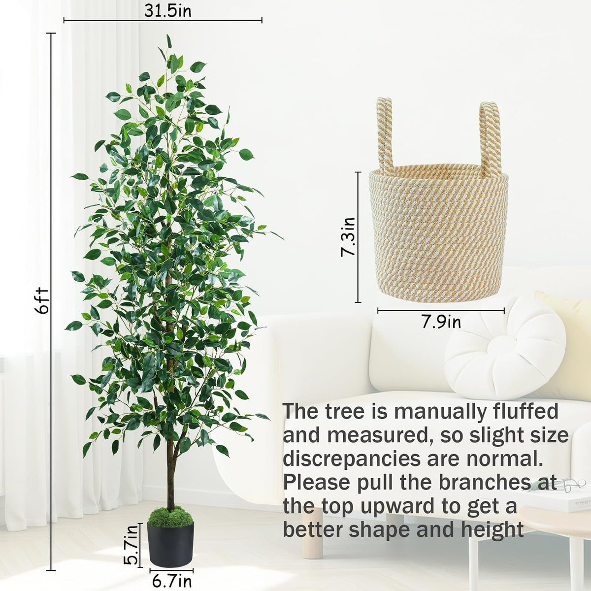 caxchiling artificial ficus tree 6ft, faux floor tree, package contents