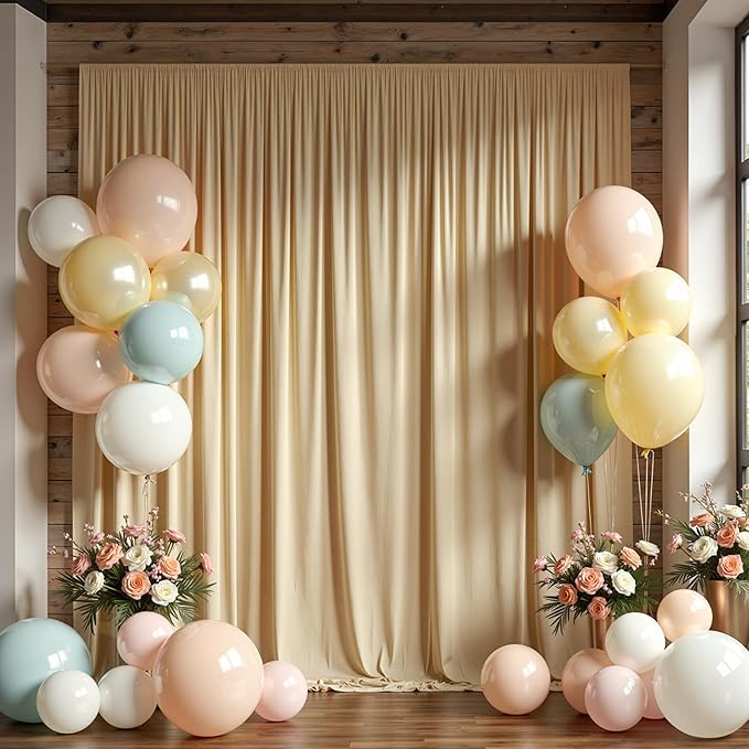 10ft x 10ft Wrinkle Free Beige Backdrop Curtain for Wedding Parties, Thick Polyester Photo Backdrop Drapes for Baby Shower Engagement Birthday Party Backdrop Stand,5ft x 10ft 2 Panels