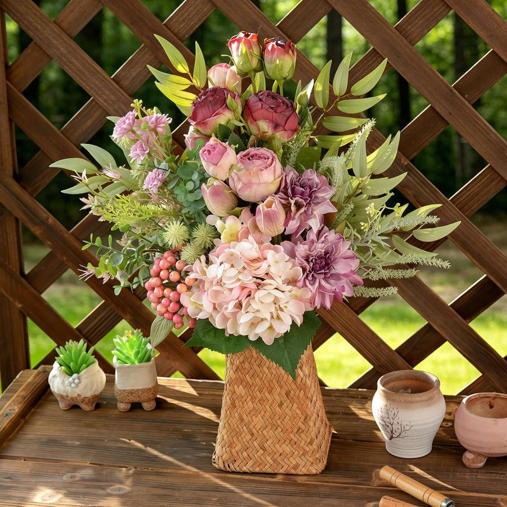 18-inch Artificial Fake Flowers Silk Flower Arrangements Faux Bouquets with R...