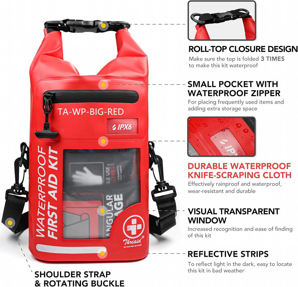 250 PCS Water‑Resistant First Aid Kit, Roll Top Reflective Emergency Bug Out ...