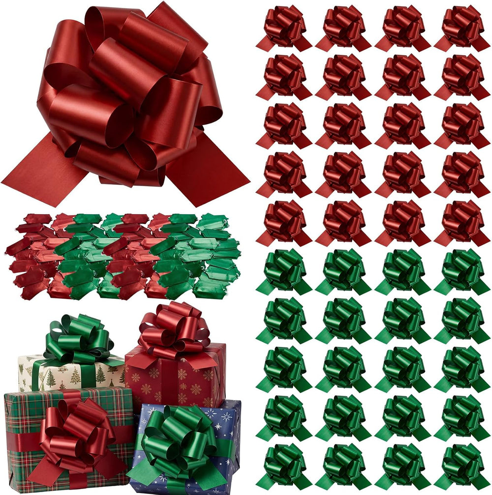 WILLBOND 100 Pcs 5 Inch Christmas Pull Bows Wrapping Gift Bows with Ribbon Pr...