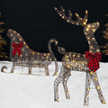 Best Choice Products 4ft Lighted 2D Reindeer & Sleigh Set, Christmas Holiday Deer & Sled Outdoor Yard Decoration w/ 140 LED Lights - Rattan