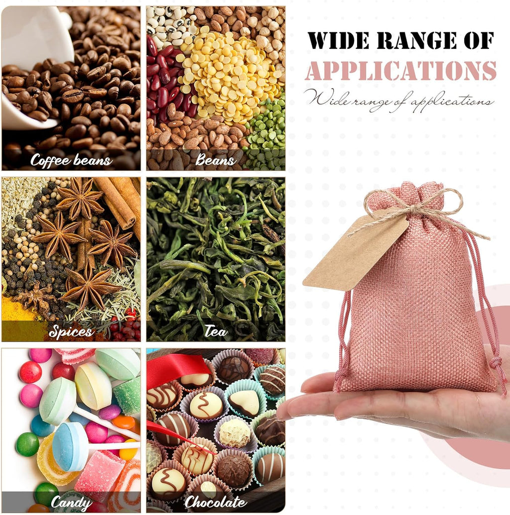 woanger 100 pcs drawstring burlap gift bags 4x6'', side view
