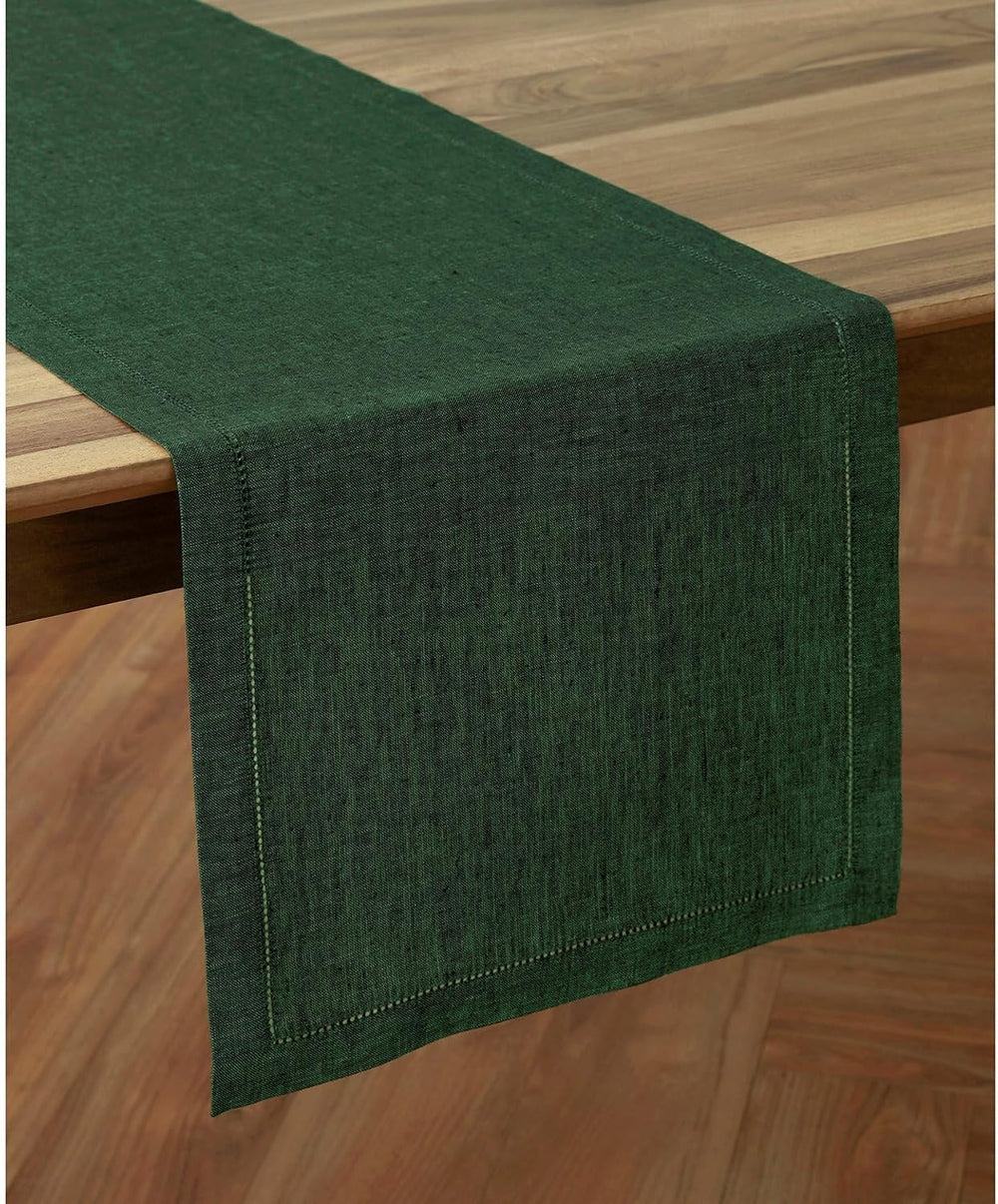 Solino Home 100% Pure Linen Dining Table Runner Green, Milan 14 x 108 in