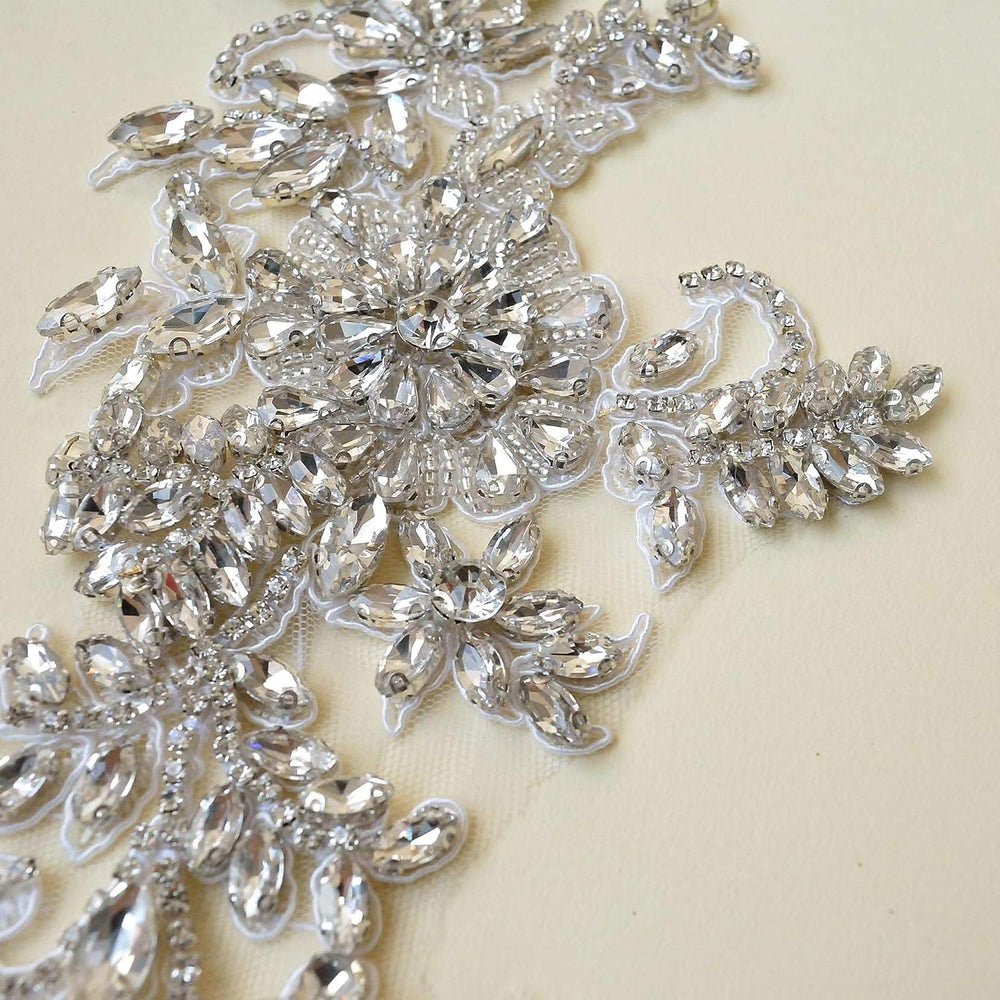 Sparkling Rhinestone Applique Heavy Beads Motif Diamante Crystal Lace Patch C...