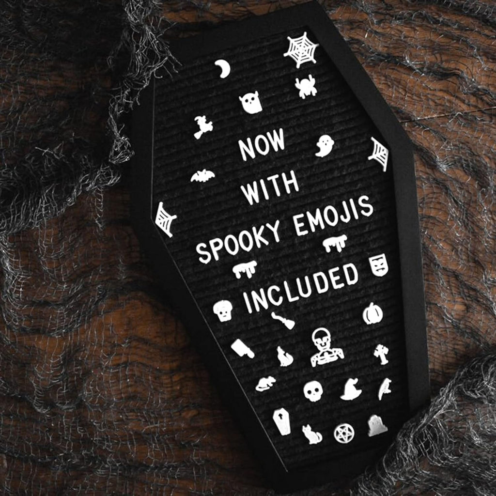 Nomnu Coffin Letter Board, Black Goth Decor with Bat Stickers Spooky Emojis