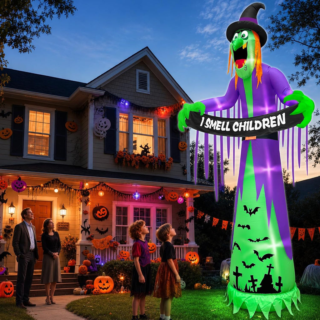 12ft giant halloween inflatables witch decorations for outdoor showing dimensions