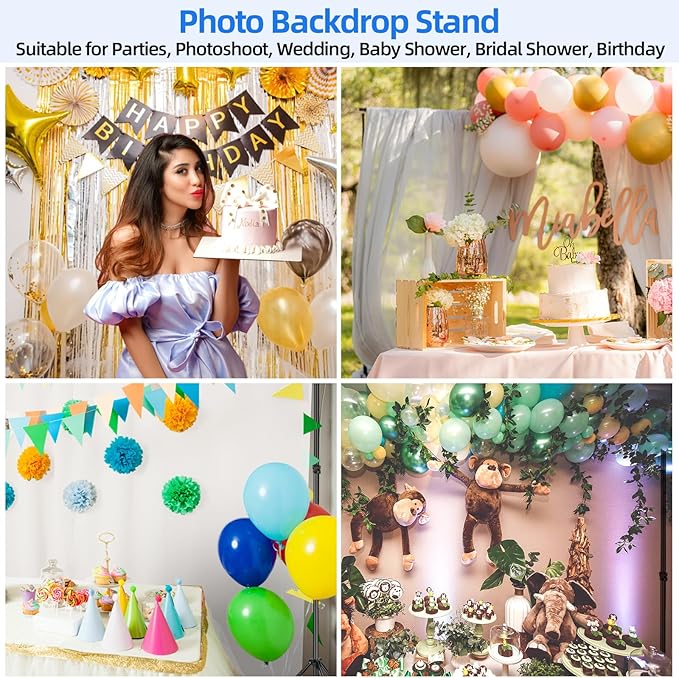 Hemmotop Photo Backdrop Stand, 10x7 ft Background Stand for Photoshoot, Adjustable Backdrops Support kit with Carry Bag for Parties, Photography, Projector Screen, Wedding, Decoration, Balloons