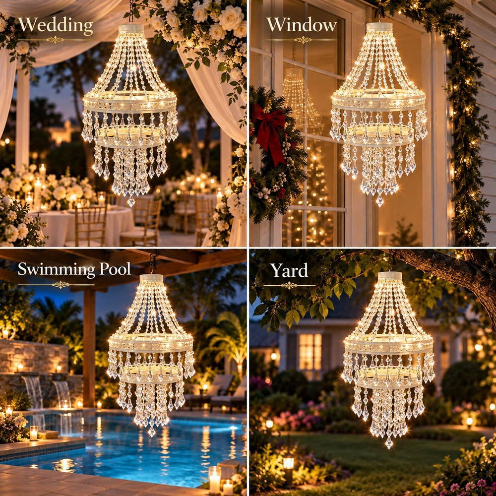 Solar Hanging Crystal Chandelier Light Outdoor Decorative Garden Lantern
