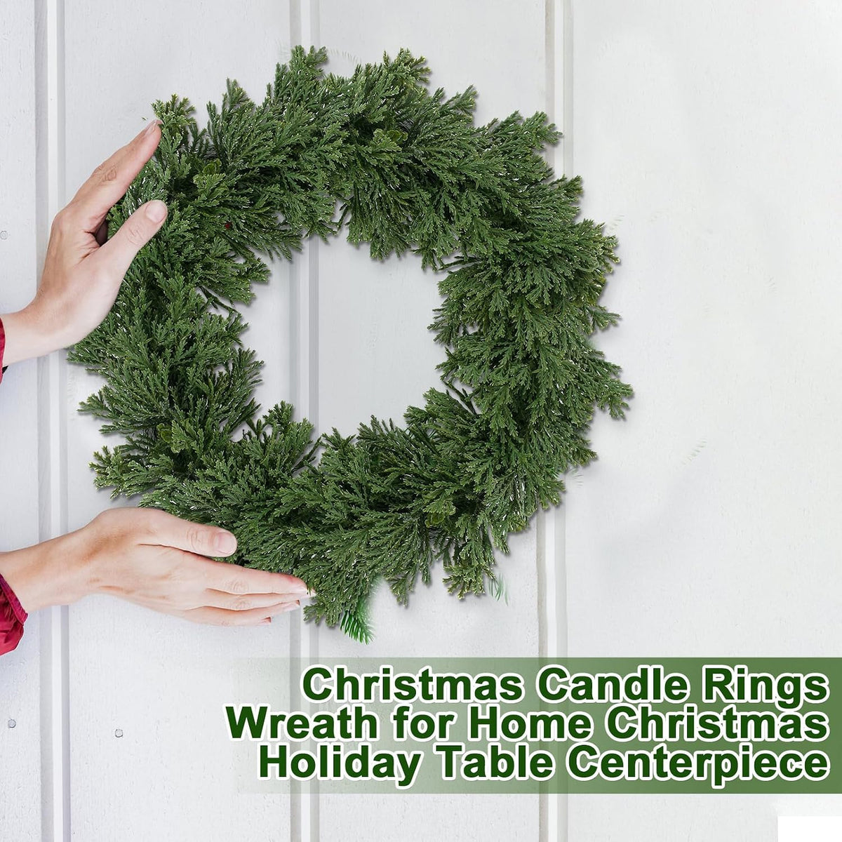 dingion 8 pcs 10 inch christmas cedar wreath, close-up detail