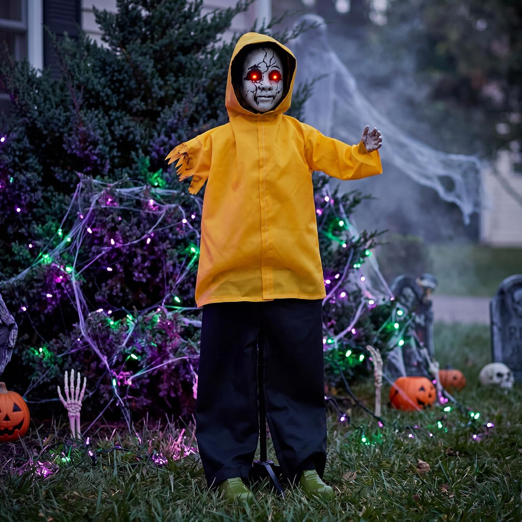 JOYIN Halloween Decorations Outdoor Ghost, Life Size Halloween Animatronics Ghost Decor Sound Activated with Glowing Eyes, Scary Haunted House Props for Garden Yard Lawn
