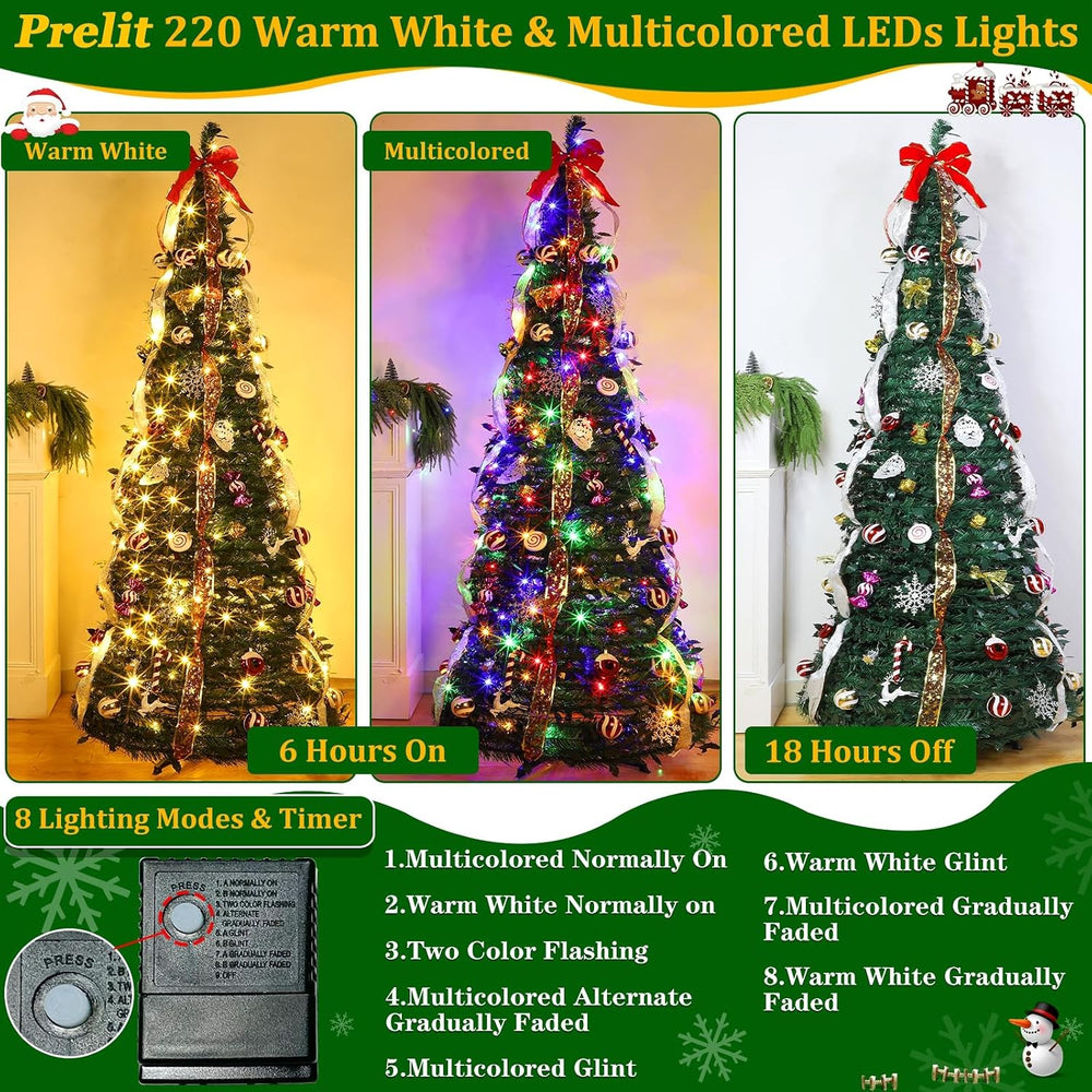 6.5FT Prelit Pop Up Christmas Tree,Dual Color Changing Lights Timer 8 Modes