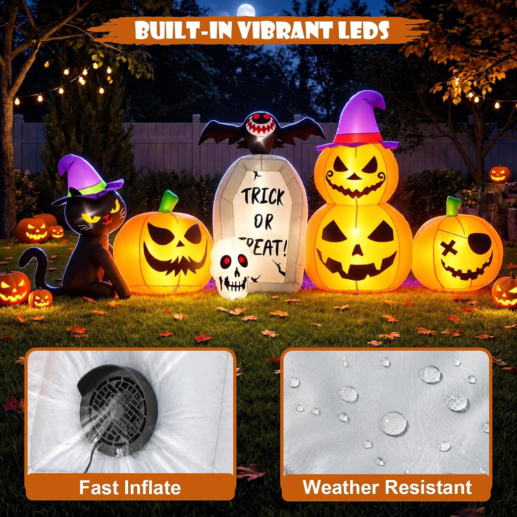 8ft halloween inflatable pumpkin outdoor decor with led, close-up detail