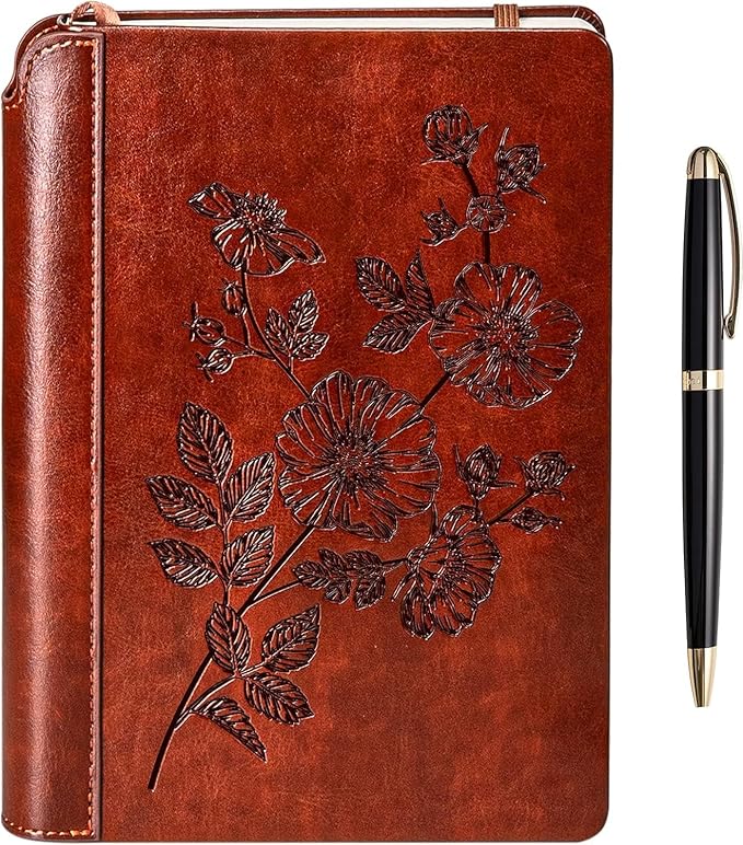 SETTINI® Lined Journal - Flower Journal for Writing Gift Set - Hardcover Vegan Leather, Unique Pen Holder, 192 Pages, 6" x 8.5" - Includes Pen and Gift Box - Birthday Gift