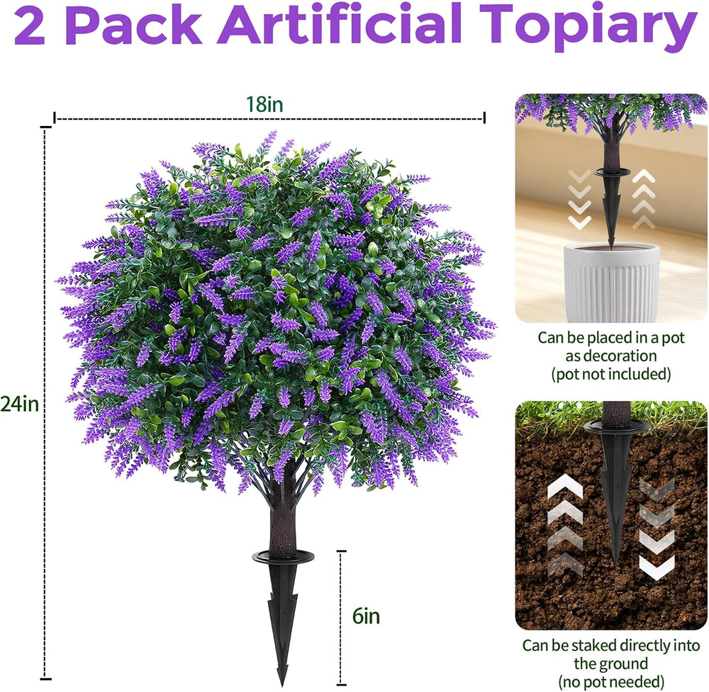 Artificial Boxwood Topiary Ball with Lavender, Set of 2 UV Resistant