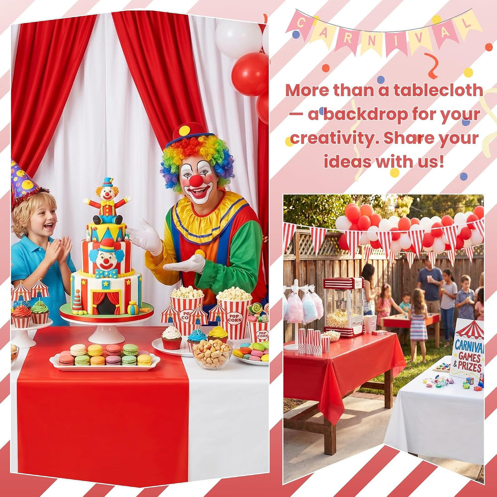 4 Rolls 100FT x 54IN Circus Plastic Tablecloth Roll with Slide Cutter Box