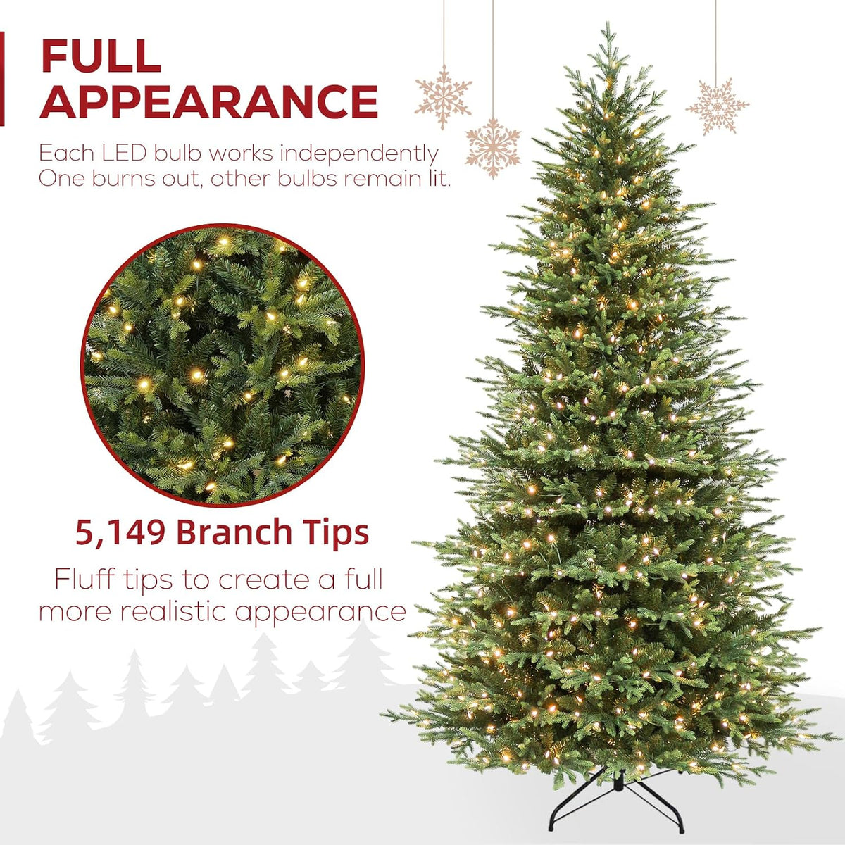 Hykolity 9 ft Prelit Artificial Christmas Tree with 600 Warm White LEDs