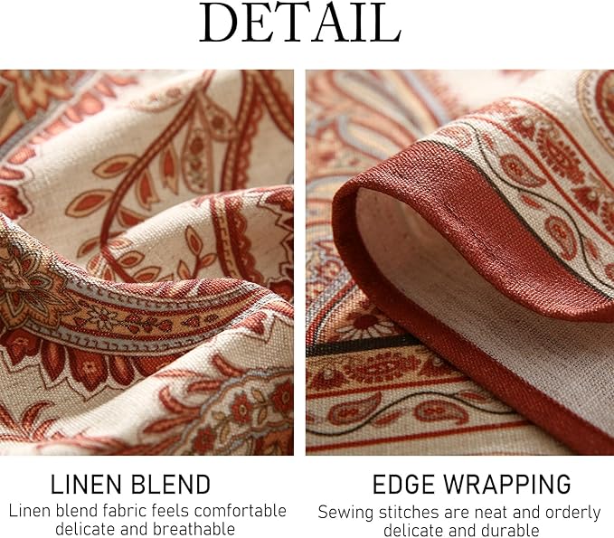 ISAENNE Designer French Red Round Tablecloth,Fall Linen Table Cloth with Cashew Pattern,Stain Proof Decor Tablecloths for Dining Thanksgiving Kitchen Christmas,Diameter 67"-Chauffrey D