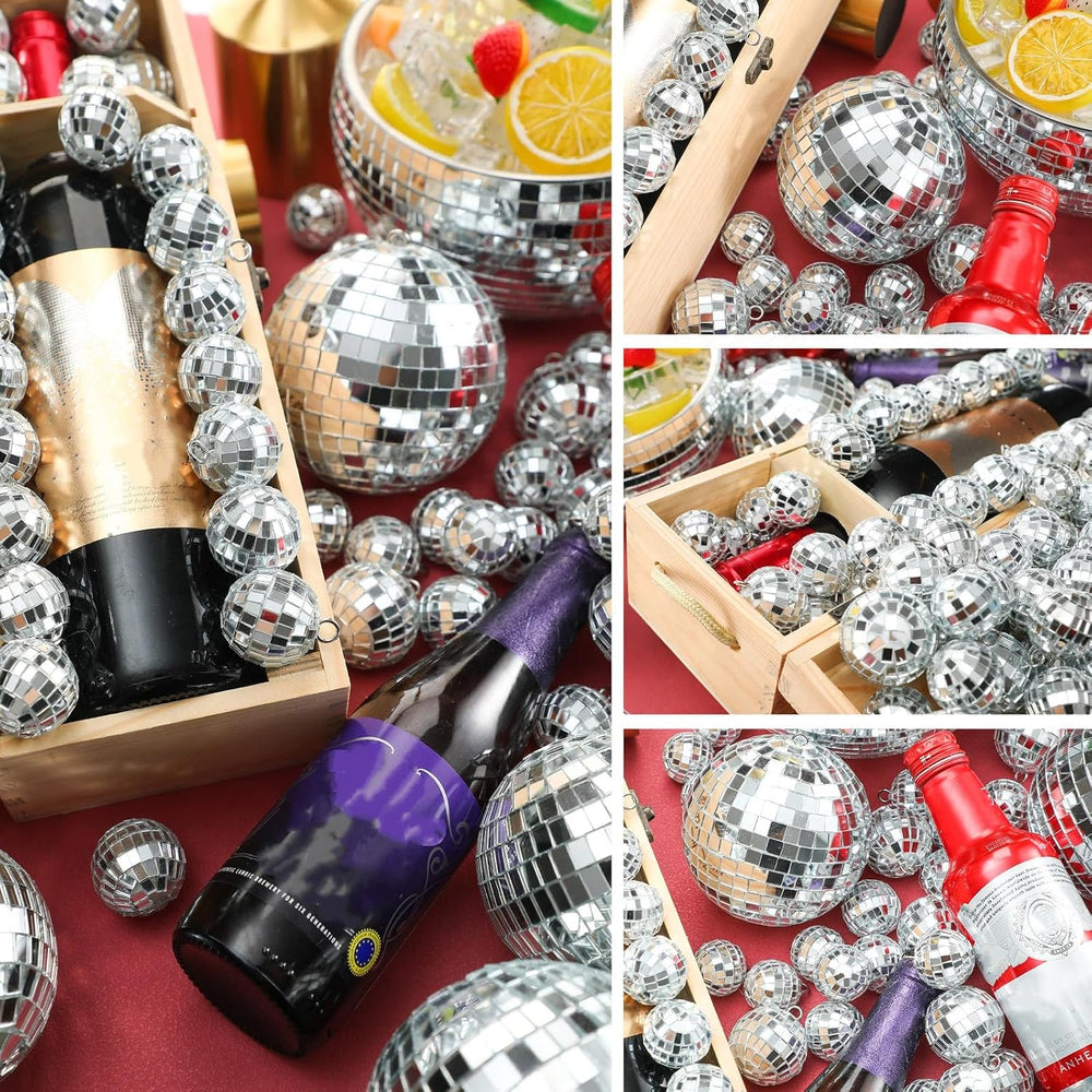 Funtery 100 Pcs Disco Balls Bulk Silver,1.2'', 2'', 3.2'&...