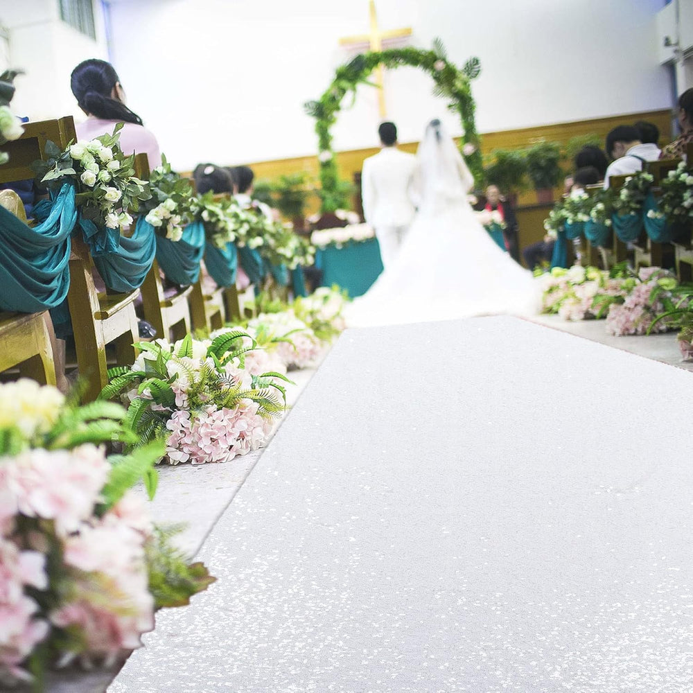 DUOBAO White Aisle Runner for Wedding 4ftx15ft Indoor Outdoor Carpet Sparklin...