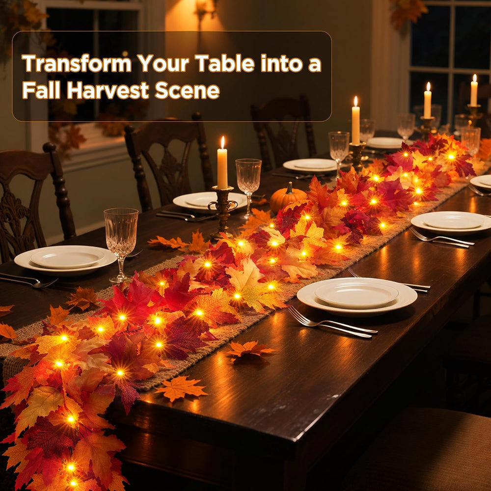 Fall Decorations for Home 18 FT Pre-lit Fall Garland with 100 LED Orange Ligh...