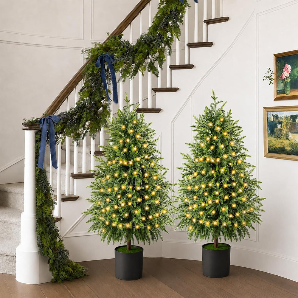 Christmas Decorations - 2 Pack Pre-Lit 3FT Artificial Norfolk Tree