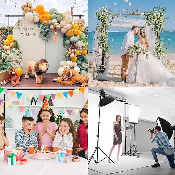 Pipe and Drape Backdrop Stand Kit, 6.5ft x 10ft Adjustable Photo Background Stands with Metal Flat Base for Photography, Birthday Parties, Wedding, Video Studio